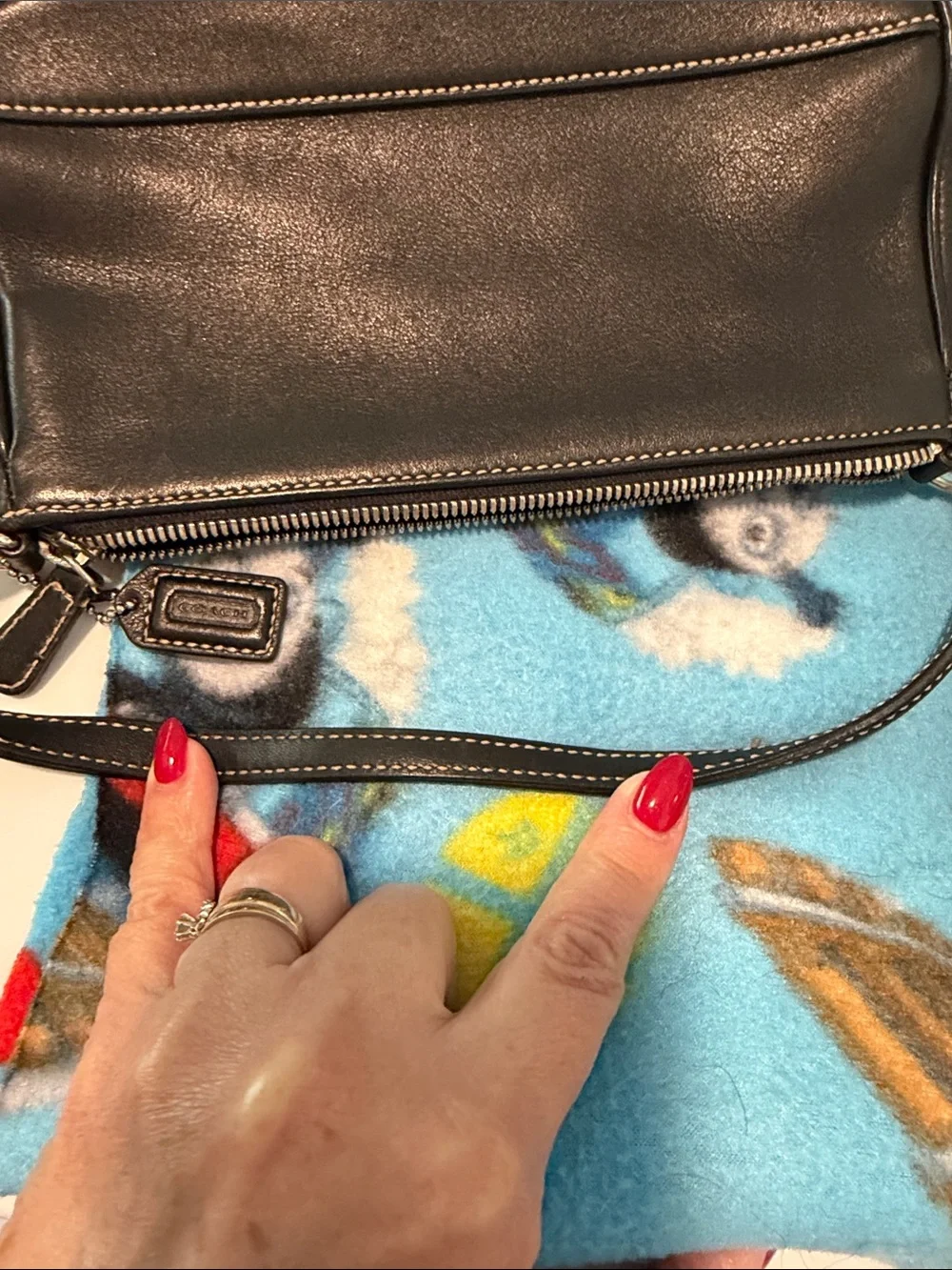 Coach Black Leather Mini Shoulder Bag with Contrast Stitching
